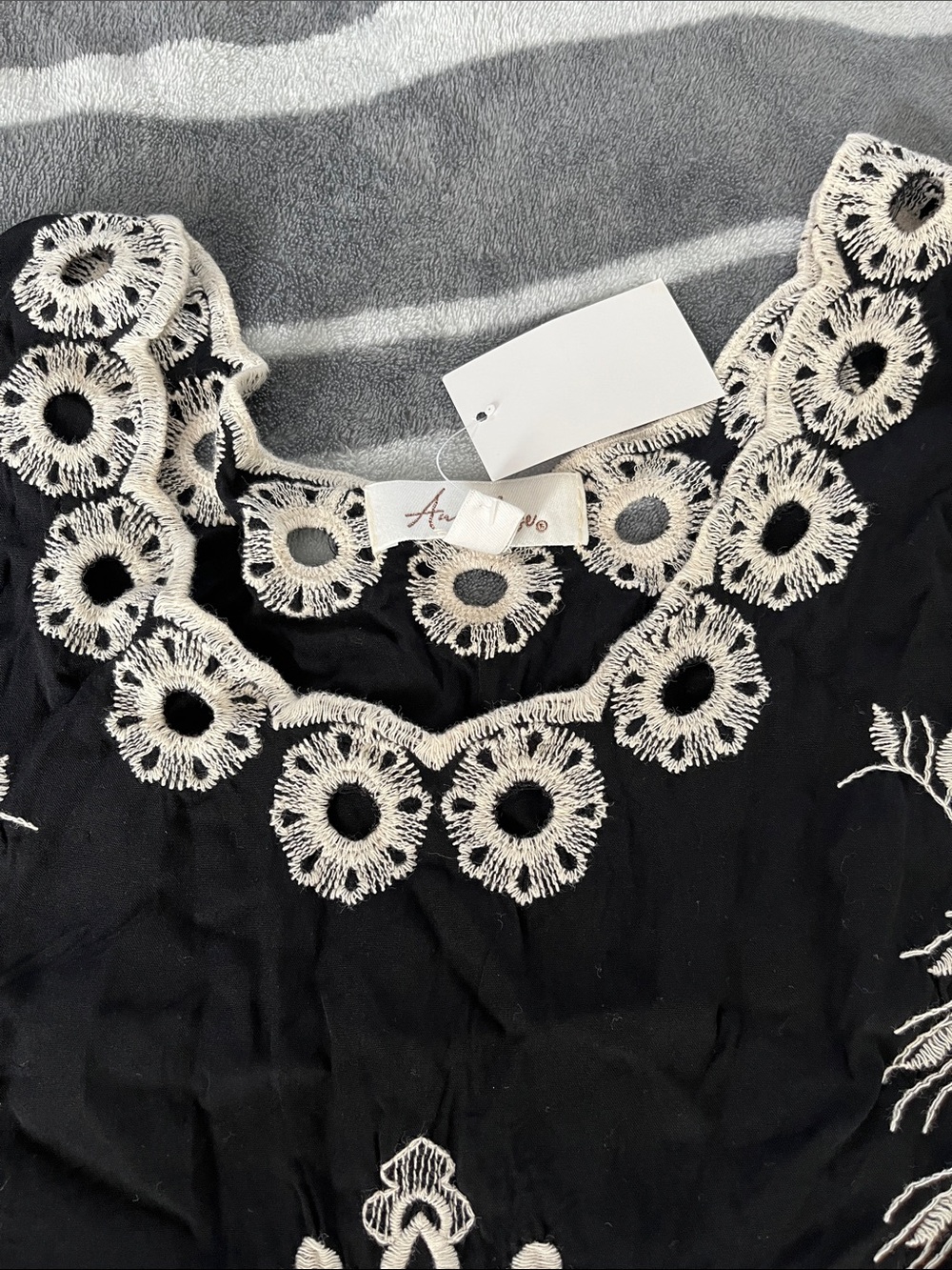 Anneliege Embroidered Black Blouse with Ivory Lace Trim - Picture 4 of 6